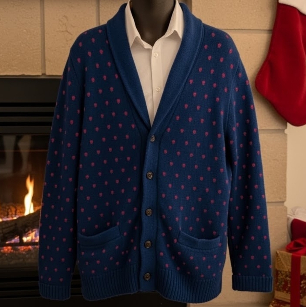 Merona Men's Navy and Burgundy Cardigan